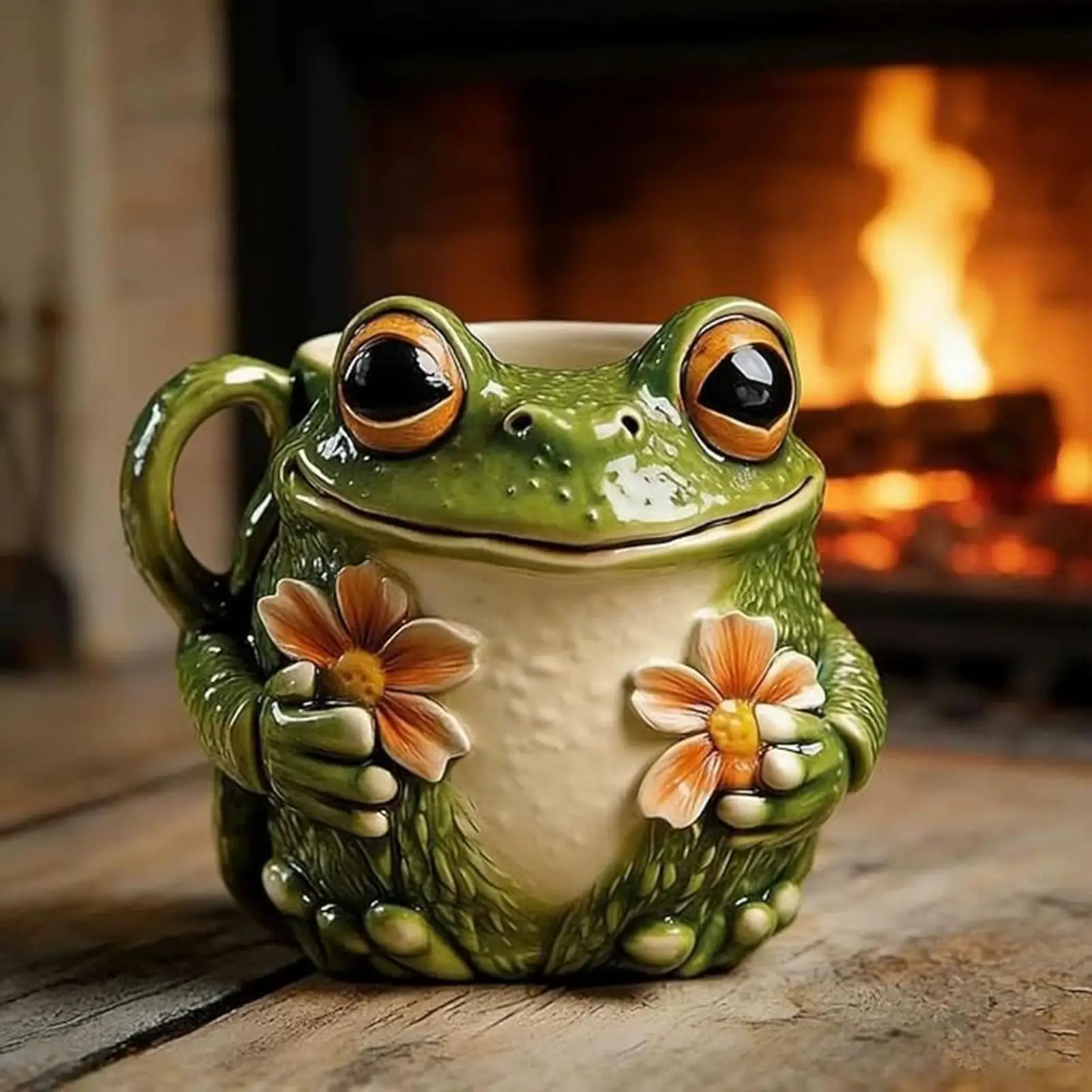 Funny Coffee Mug Resin Frog Flower Teacup Aesthetic Coffee Mug Drinkware for Outdoor Camping Hiking Adventure Fishing Picnic
