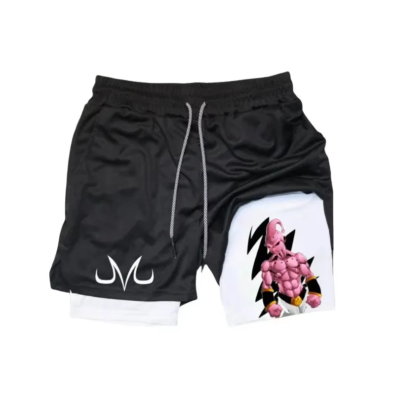 Pantaloncini sportivi Dragon Ball 2025 Majin Buu con logo M e stampa di personaggi anime Vestibilità ampia Tessuto ad asciugatura rapida Vita Stile streetwear