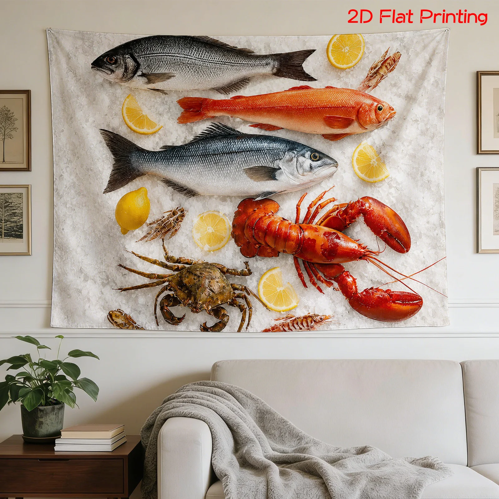 Large Nautical Ocean Life Tapestry Canvas Print Scientific Marine Biology Wall Decor Art Coastal Fishing Scene Gift for Home
