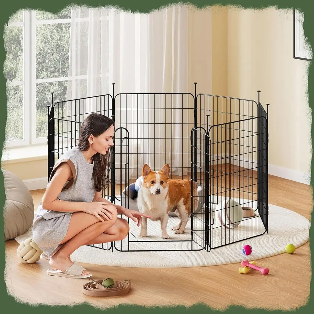32in 8-Panel Expandable Dog Playpen for Puppy/Small Animals - Durable Metal, Safety Lock Door, Floor Protect, No-Tool Assembly,