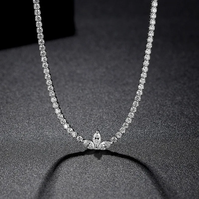 Three Clover Moissanite Tennis Chain Necklace Womem Solid 925 Silver Fashion Jewelry Link Charm Necklaces Pass Tester Gift