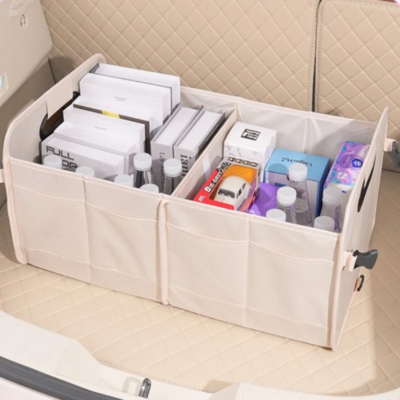 منظم صندوق السيارة ذو السعة الكبيرة - صندوق تخزين أكسفورد مقاوم للماء للتخييم/السفر |   تصميم قابل للطي مع جيوب متعددة