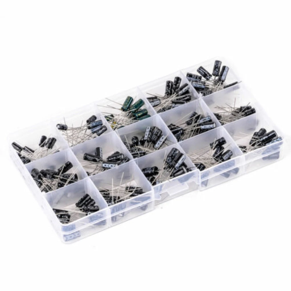 200 قطعة 15 قيم 0.1 فائق التوهج إلى 220 فائق التوهج مُكثَّف كهربائيًا صندوق تخزين من البلاستيك مجموعة المكثفات متنوعة