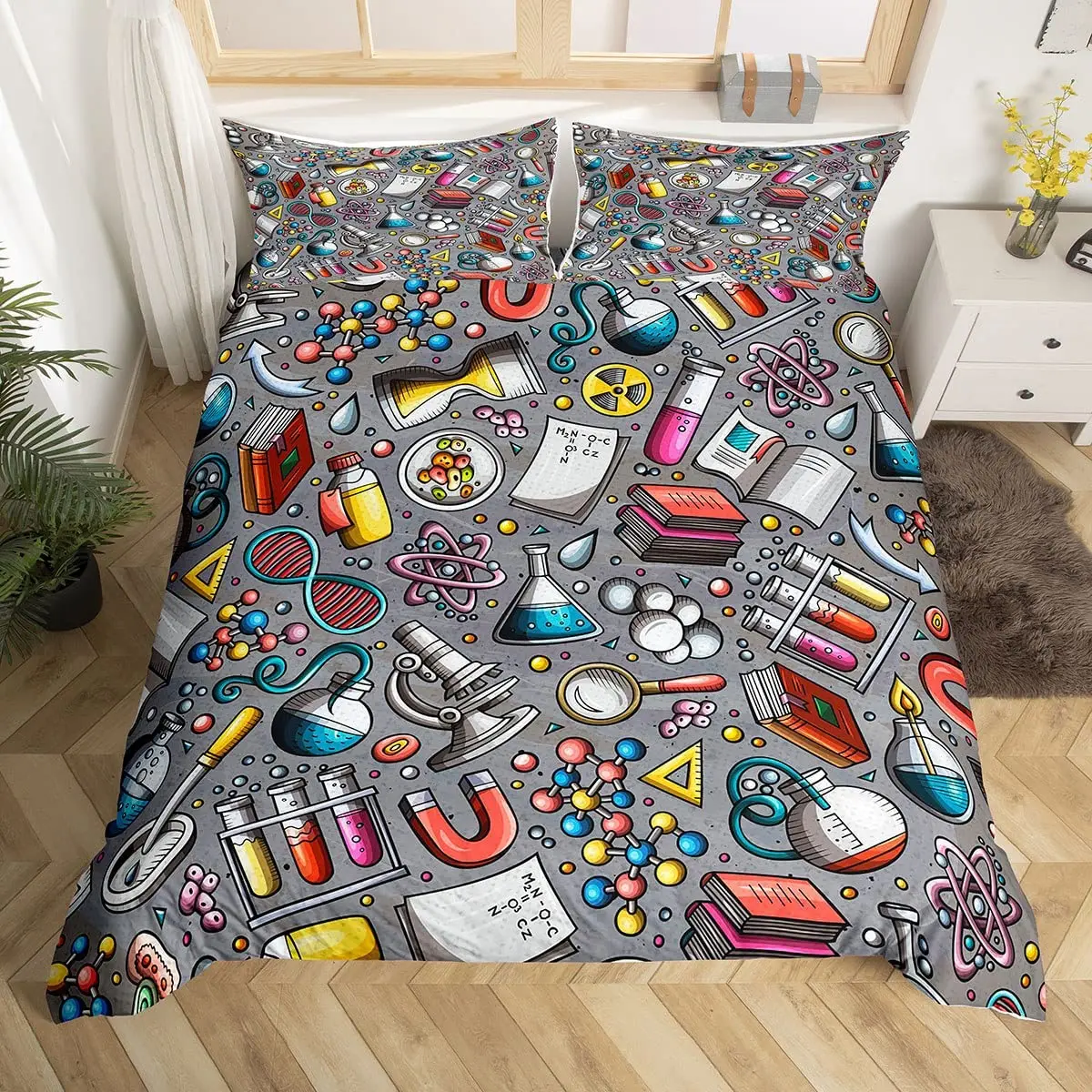 Chemistry Laboratory King Queen Duvet Cover Tube Microscope Graffiti Bedding Set Hippie Doodle Education Science Quilt Cover image 2