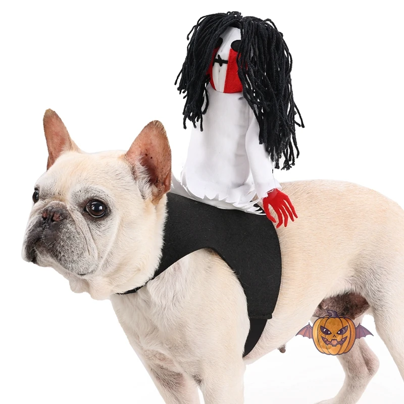 Halloween Dog Costume Soft Clothes for Dogs Cats Ghost Riding Harness Vest Pumpkin and Wizard Hat for Pet Trick or Treat Party