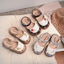 Unishuni Cute Girls Sandals Half Sandals for Baby Girls Toddler Kids Soft Comfort Summer Flats Princess Close Toed Floral Shoes