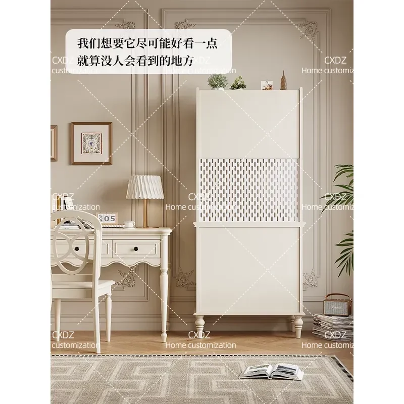 French Cream Style Solid Wood Dining Side Cabinet Wall Mounted Storage Locker White Integrated Cupboard for Apartment Home
