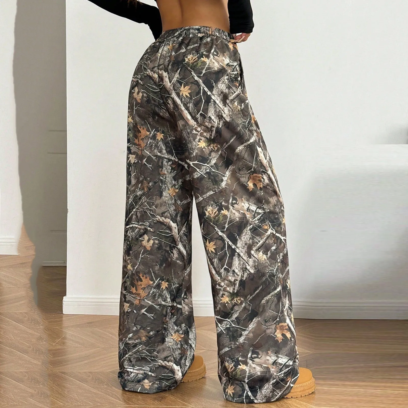 Realtree Women'S Pants Winter American Vintage Long Pants High Waist Wide Leg Flared Trousers Y2k Camo Print Sports Sweat Pants