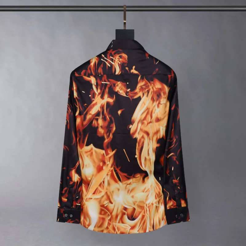 Spring and Autumn Flame Digital Printing Business Leisure High end Anti wrinkle, No ironing, Slim fit Long sleeved Shirt