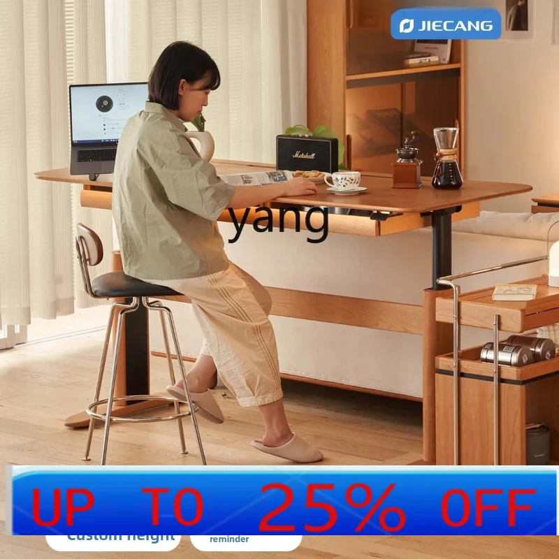 LTT Electric Lifting Table Solid Wood Japanese Home Desk Cherry Wood Nordic Workbench
