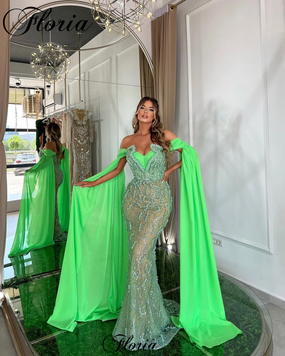 2024 New Fashion Green Evening Dresses Mermaid Sweetheart Prom Dresses With Pearls Robes De Soirée Birthday Party Dresses