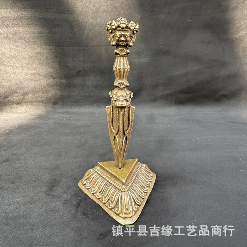 Tibetan-style brass three-sided , large size with base, decorative vajra scepter ornament