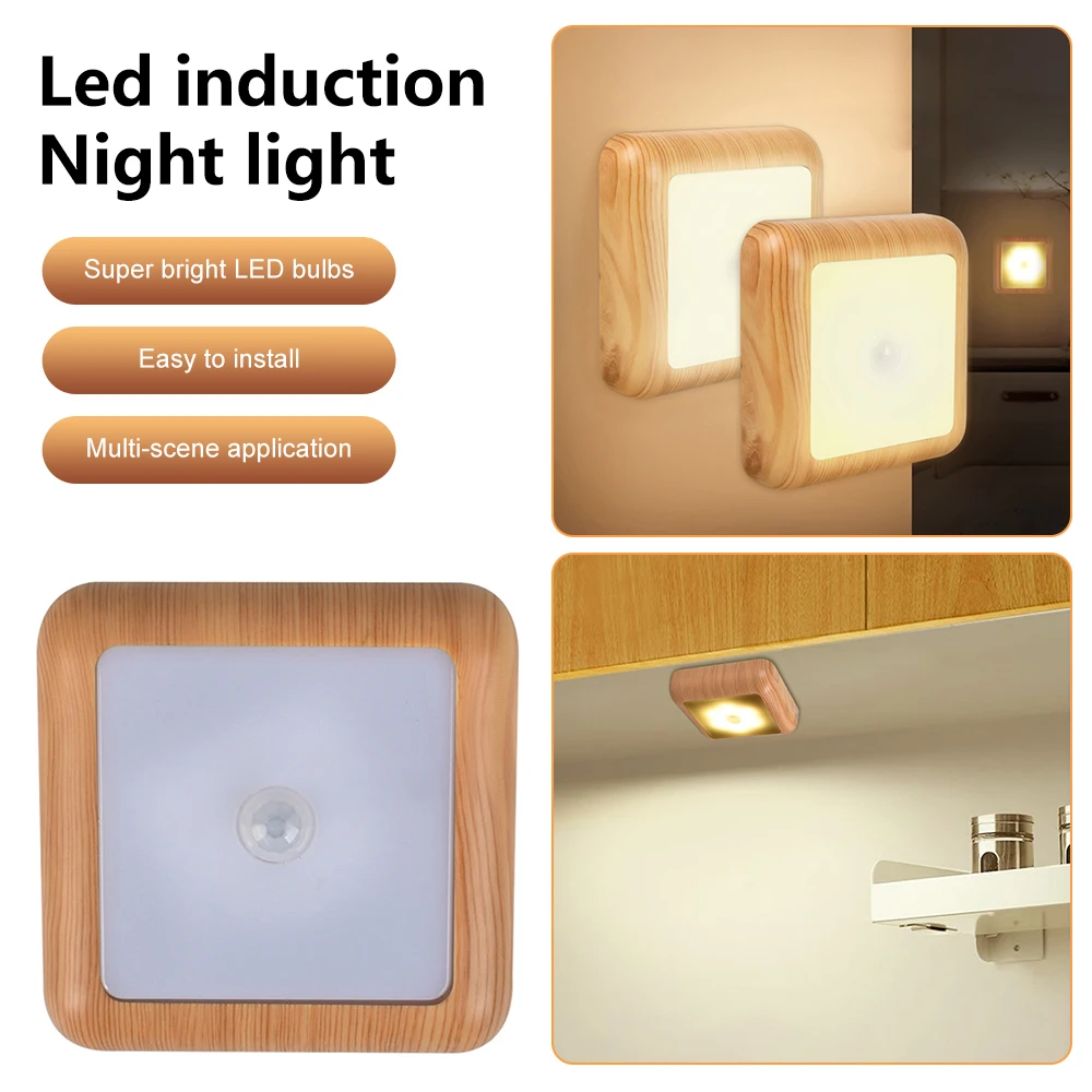 LED Smart Human Body Sensor Night Lights Battery Powered Cabinet Round Night Lamp For Home Bedroom Cupboard Toilet Wardrobe