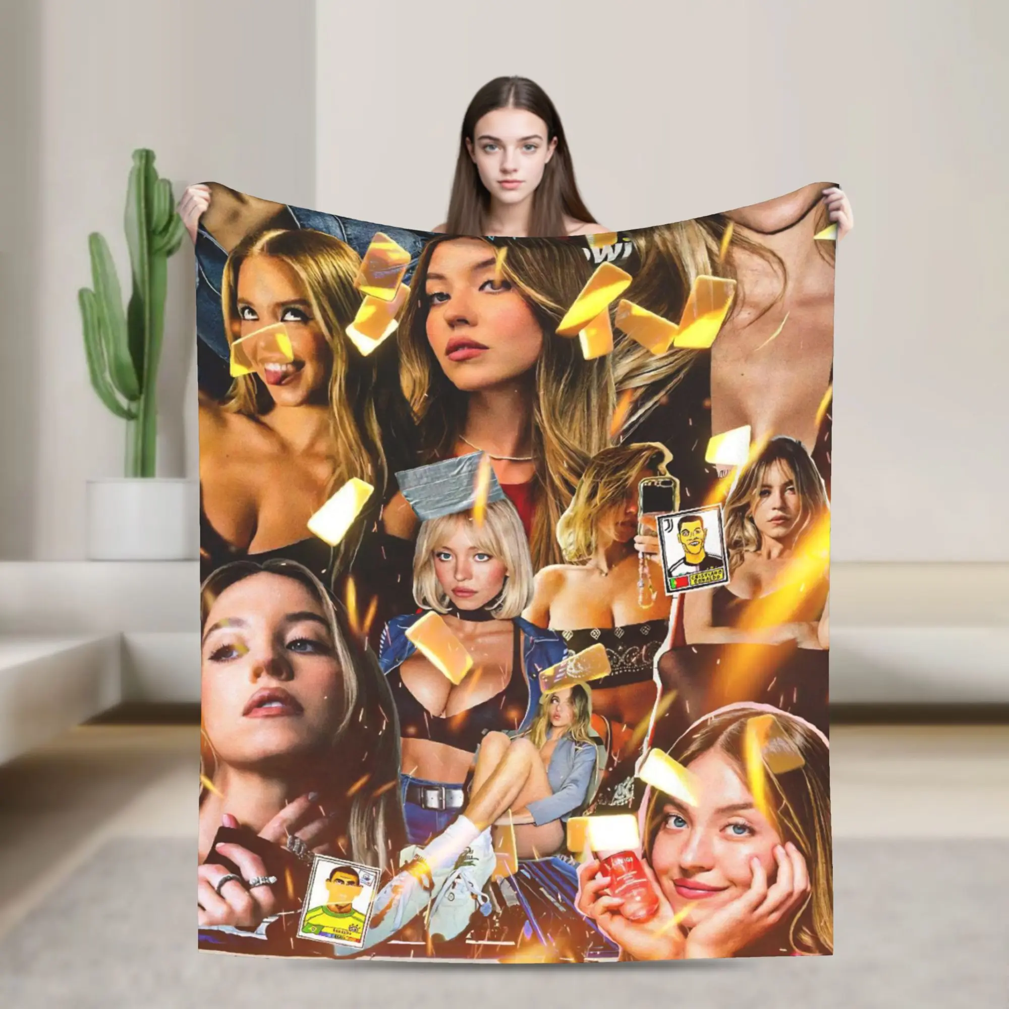 sydney sweeney Blanket  Warm Soft Aesthetic Plush Throw Blanket For Couch Chair Sofa Bed Decorative Flannel Bedspread Bed Cover