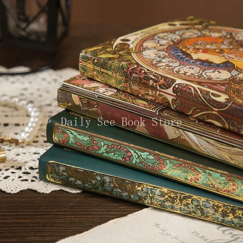 New European Vintage Full Color Hand Book, Girl Mural Three-dimensional Hot Gold Hardcover Art Notebook