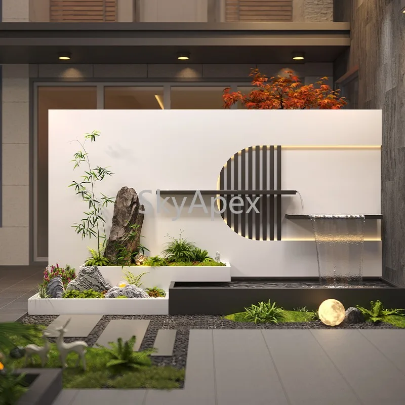 Tela de cortina de água de pátio de aço inoxidável-lago de peixes de metal combinado moderno durável à prova de ferrugem para design de paisagem de jardim