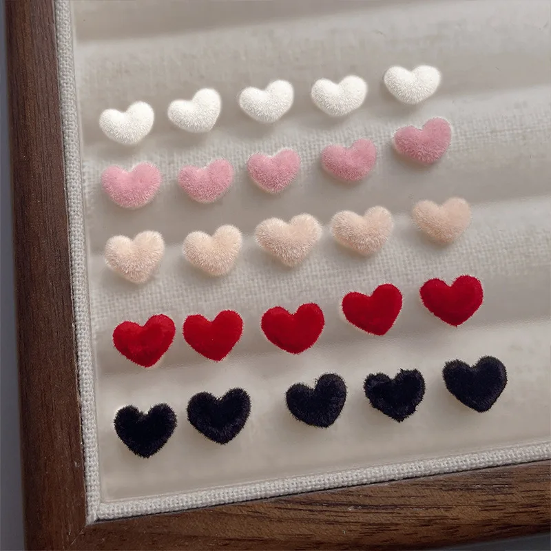 50PCS 3D Flocking Nail Art Love Heart Charms Fluffy Accessories For Winter Nails Decoration Design Manicure Decor Supplies Tool