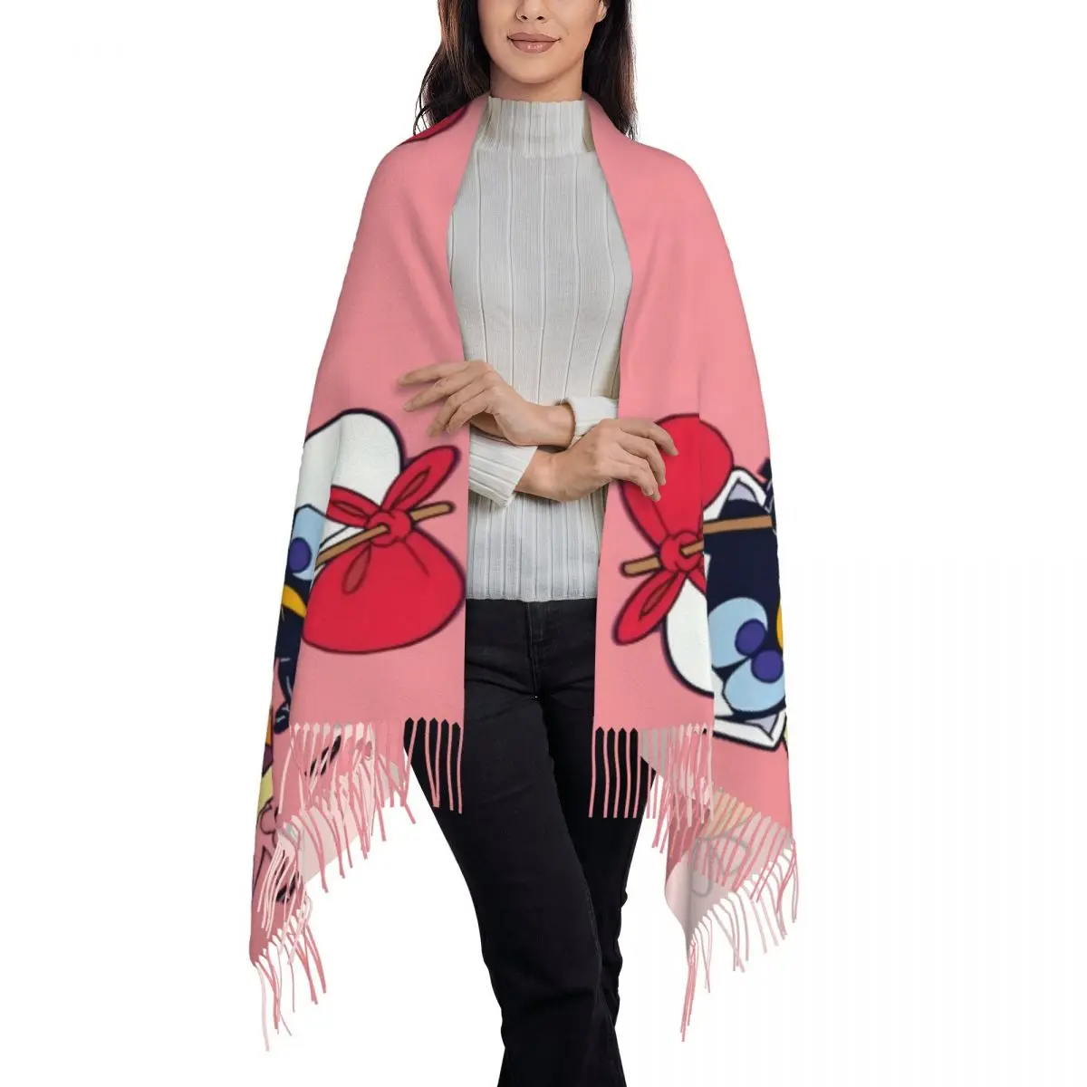 تخصيص كاليميرو مانغا أنيمي وشاح التفاف للنساء شتاء طويل دافئ شرابة شال للجنسين إيطاليا التلفزيون الكرتون الأوشحة #3