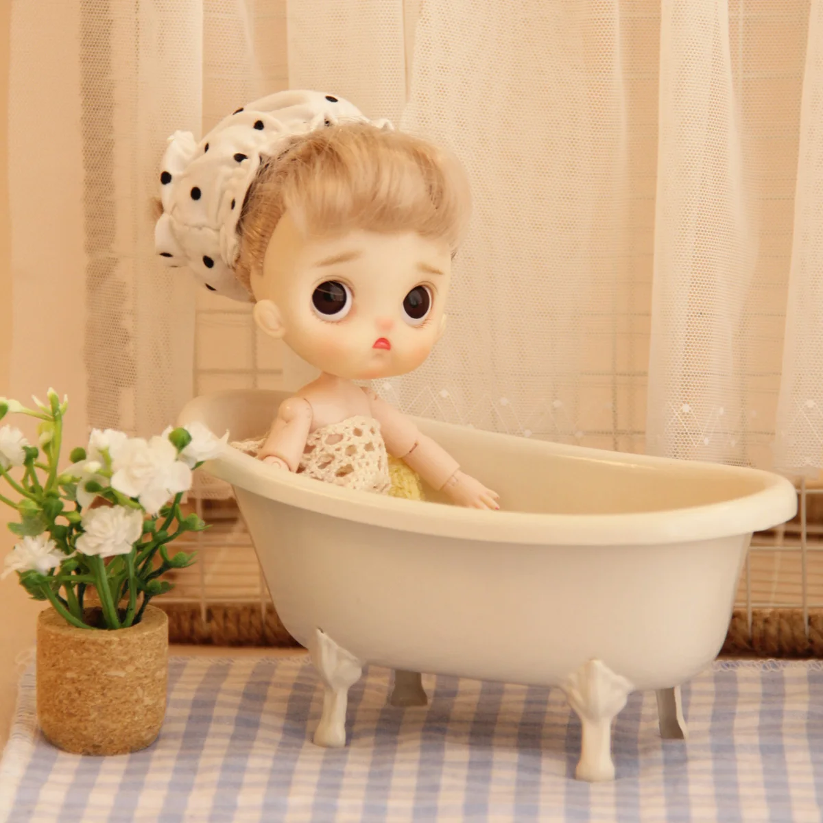 أثاث بيت الدمى المحاكاة المصغرة 1:12 حوض استحمام من الحديد المطاوع مغسلة المرحاض مناسبة لزينة الحمام Bjd Ob11 #4