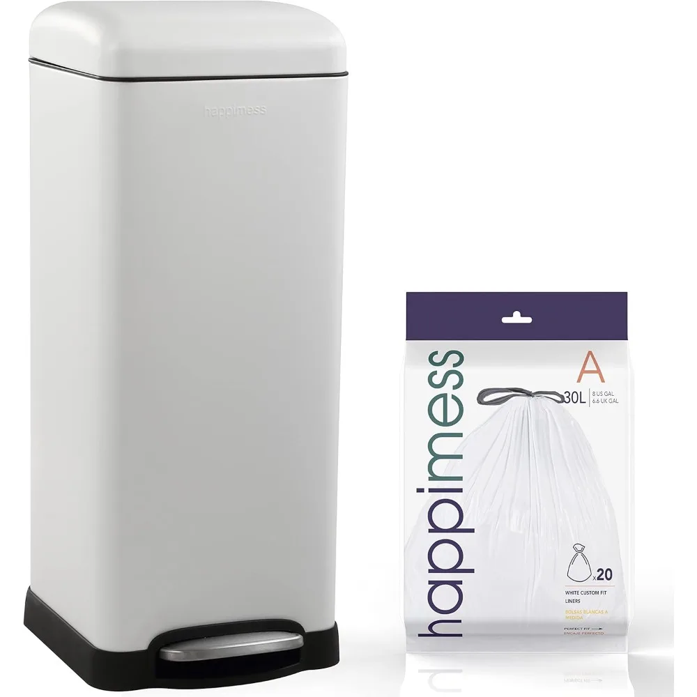 

Мусорное ведро Betty Retro на 8 галлонов с открытием нажатием и плавным закрыванием, устойчивое к отпечаткам пальцев, минималистичное, белое