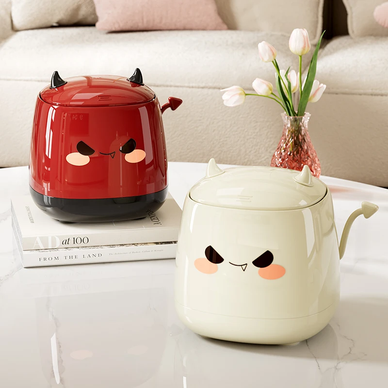 

Cute Devil Mini Trash Can Press Type Desktop Garbage Bin for Home Office Table Storage