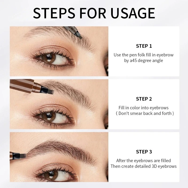Four-Pronged Eyebrow Pencil Liquid Eyebrow Pen Long-Lasting Sweatproof Anti-Fading Eyebrow Tool for Natural Defined Brows Makeup