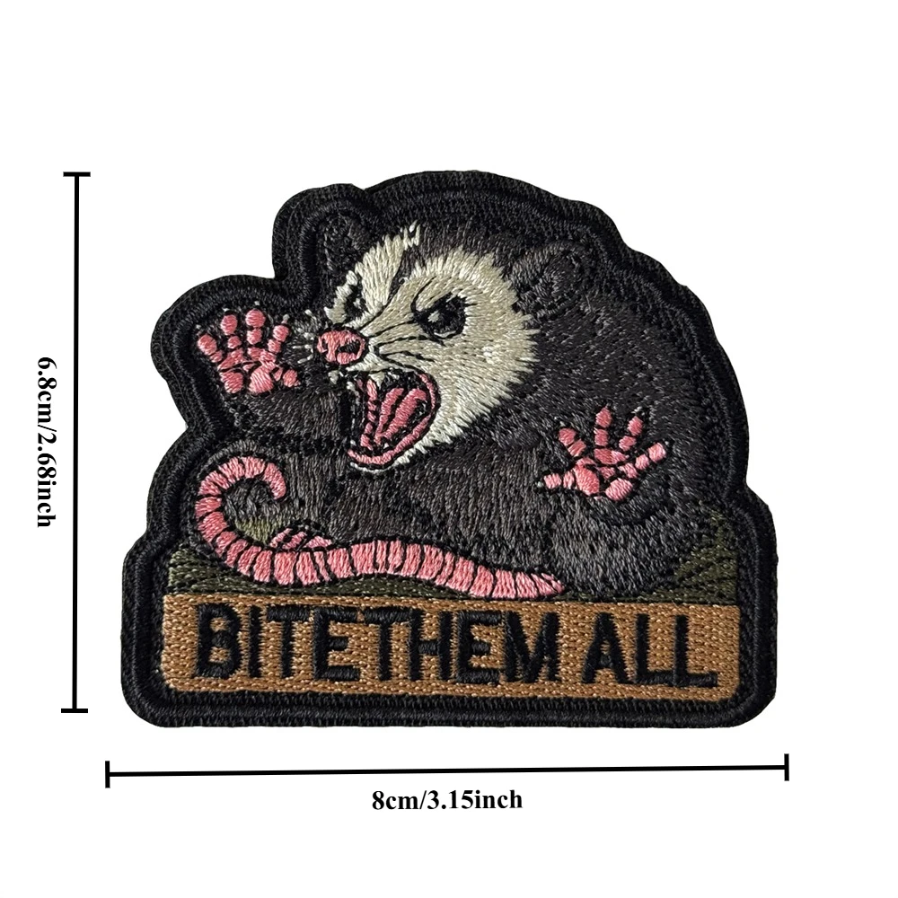 Funny Morale Tactical Patch Bite Them All Opossum Embroidered Badge Hook & Loop Emblem for Military Backpack Cap