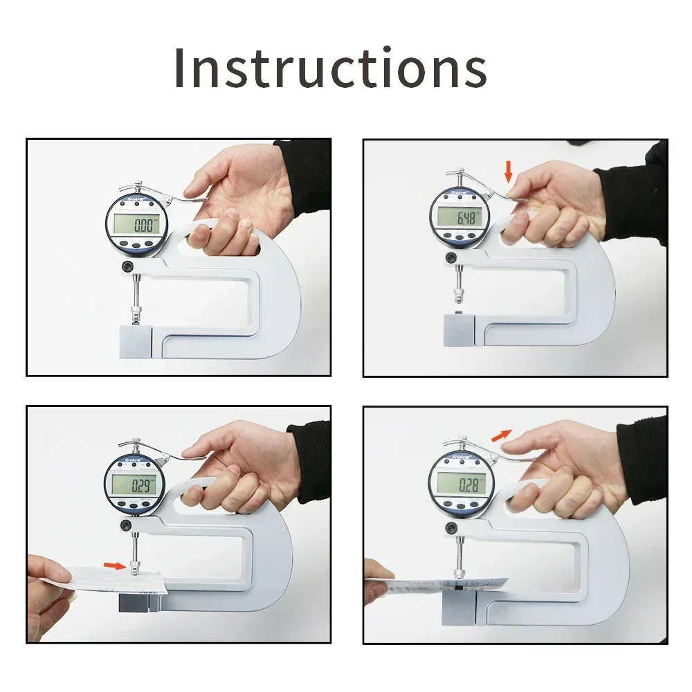 SHAHE 0.01mm 10mm Digital Thickness Gauge With Roller Insert Metal Thickness Measurement Leather Film Thickness Measurement