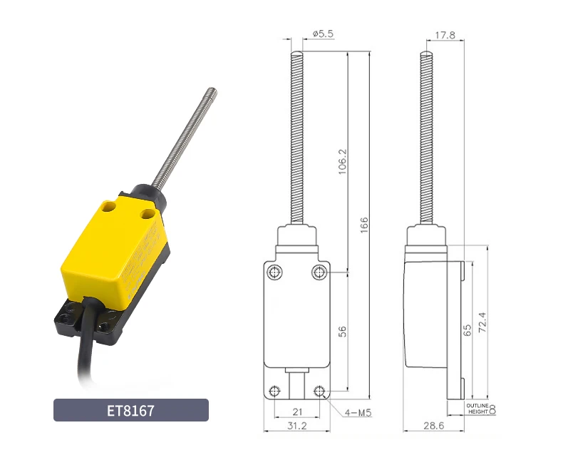 Waterproof ME-8100 Series Limit Switch AC250V 1NO/1NC Self-Reset Touch, Controller with DIN Rail, Mount for Industrial Machine