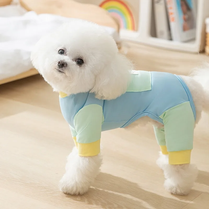 Summer Dog Clothes Teddy Bichon Sun Protection Four Legged Clothes Puppy Outing Colour Blocking Clothes Pet Soft Jumpsuits