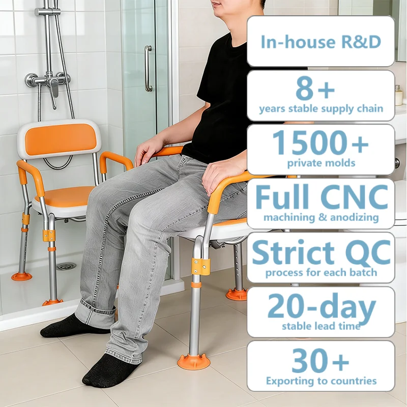 

Simplywalk Aluminum Alloy 100KG Bath Shower Chair with Back Hospital Adult People MDR CE Certification OEM ODM Service