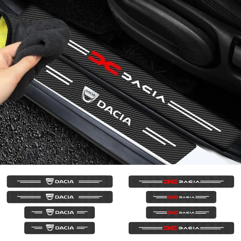 

4Pcs Car Door Sill Protector Decals Carbon Fiber Stickers for Dacia Logo Duster Spring Logan Sandero Jogger Lodgy Bigster Dokker