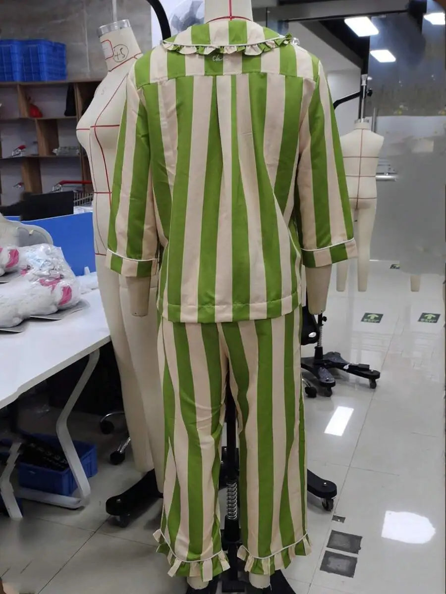 

Women Striped Two Piece Pajama Set Long Sleeve Button Down Shirt Sleepwear