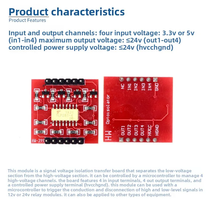 4 Channel Optocoupler Isolation Module High Low Level Expander Electronic Building Block