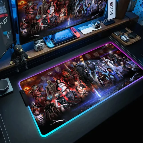 Imagen 2 del producto Alfombrilla de ratón RGB Mass Effect N7 Pc Gamer teclado alfombrilla de mesa Xxl LED alfombrillas de ratón brillantes alfombras de goma antideslizantes alfombrilla de ordenador para juegos
