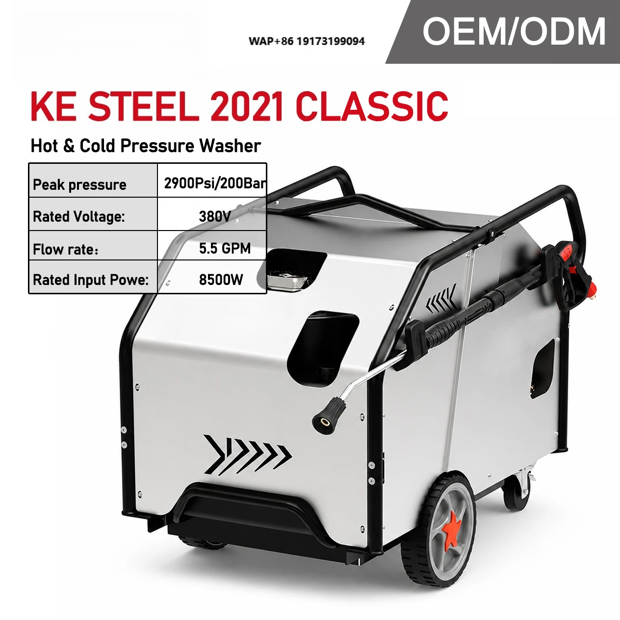 8500W 2900psi Hot & Cold Pressure Washer, Industrial Heavy Duty High Pressure Cleaner for Farm, Factory & Workshop