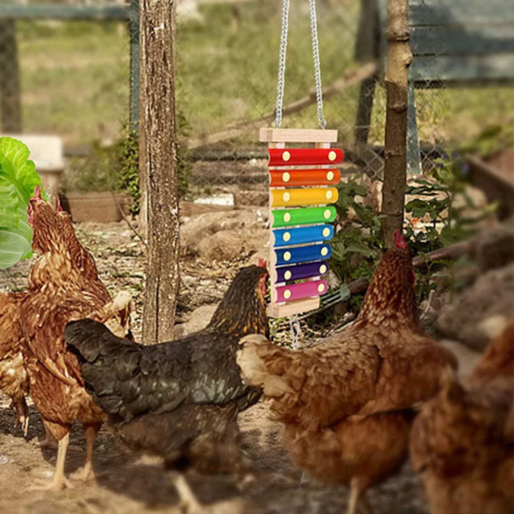 Bird Chicken Xylophone Toy Wooden Suspensible Bird Cage Accessories Musical Toy with 8 Keys for Chicken Bird Parrot Macaw Hens view 6