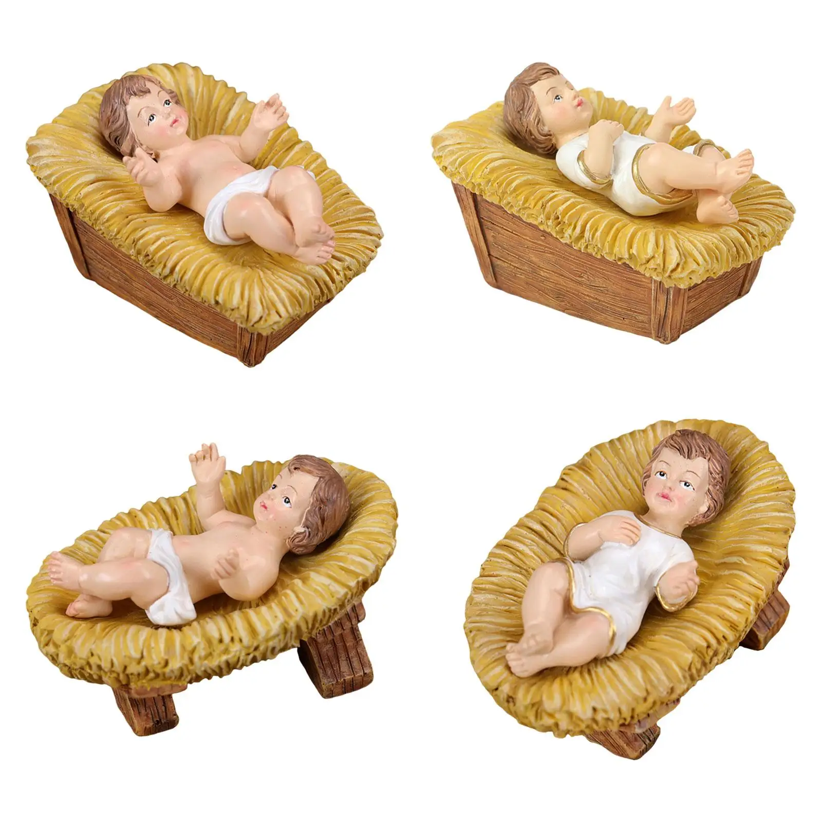 Baby Jesus in Manger Statue Crafts Birthday Gift Collection Resin Figurine for Bedroom Office Indoor Table Centerpieces Cabinet