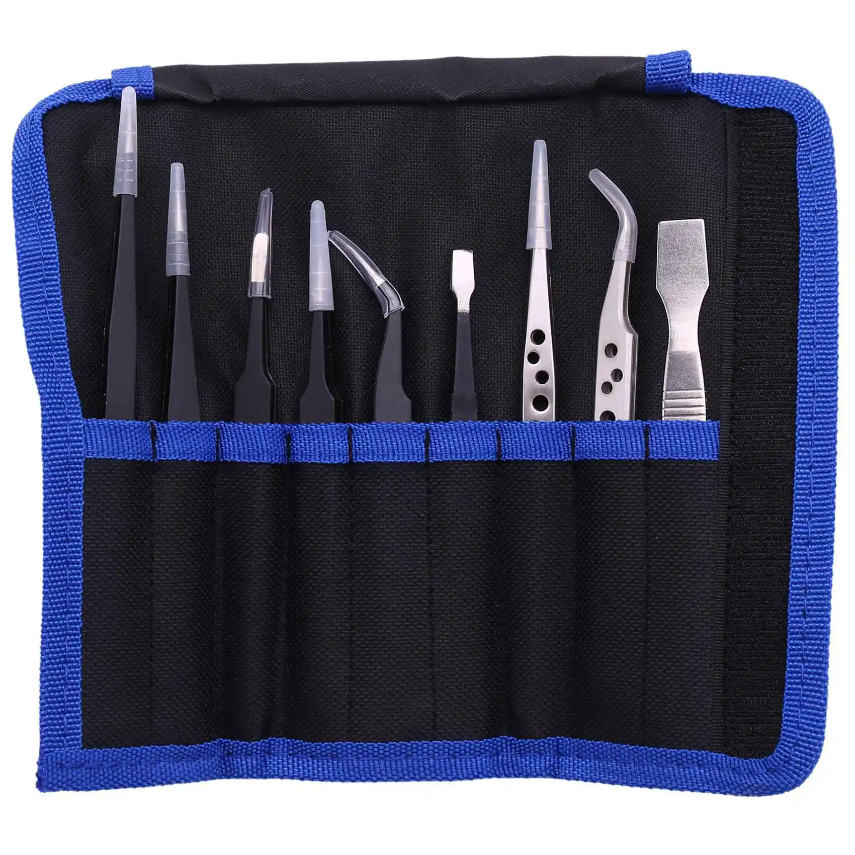 Beauty 9 Pcs Tweezers Set Stainless Steel Anti-Static Precision Tweezers for Electronic Mobile Phone Repair Tools Hand Tools