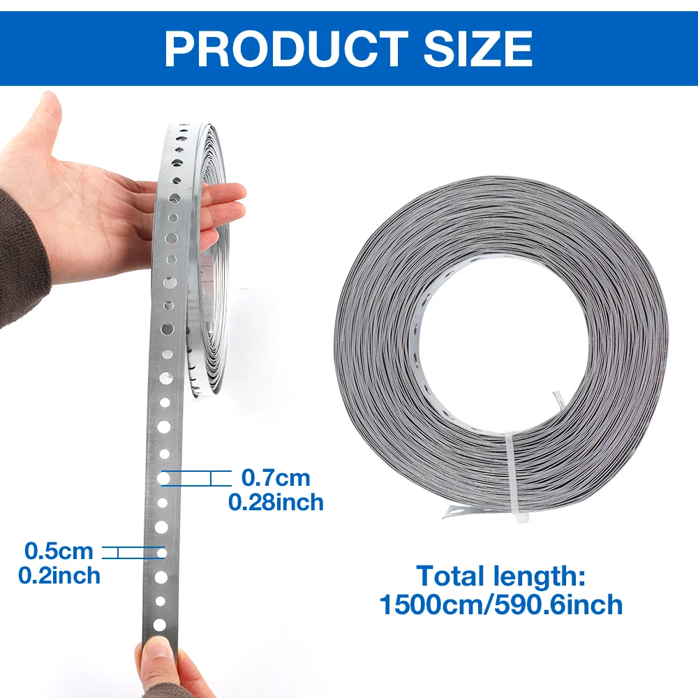 15m Galvanized Metal Tape Roll Pre-Punched Metal Tape For Pipe Support Hanging Construction And Home DIY Project Pre-Fixing Tool