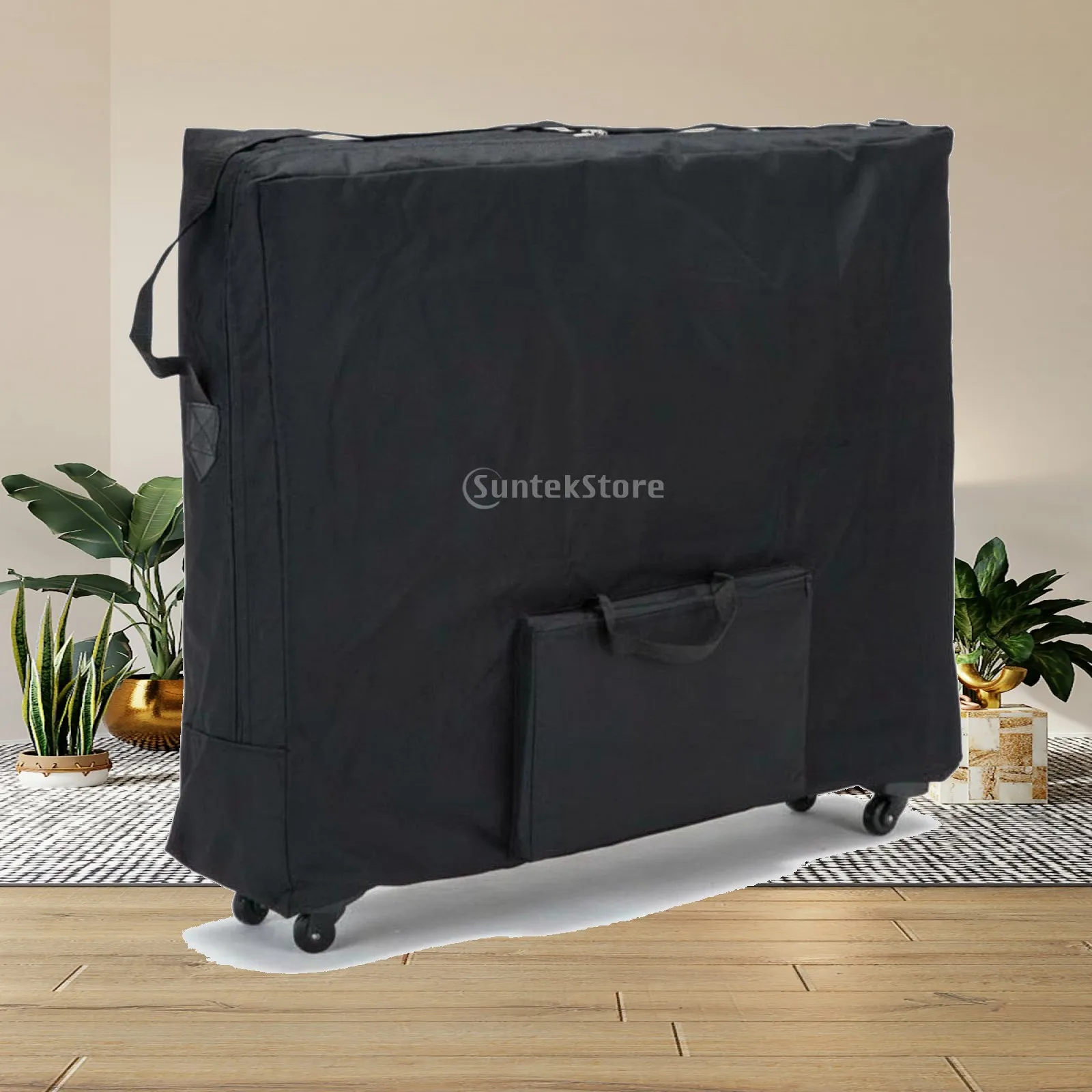 Oxford Cloth Massage Table Carry Bag on Wheels for Mobile Massage Bed with External Pocket Storage