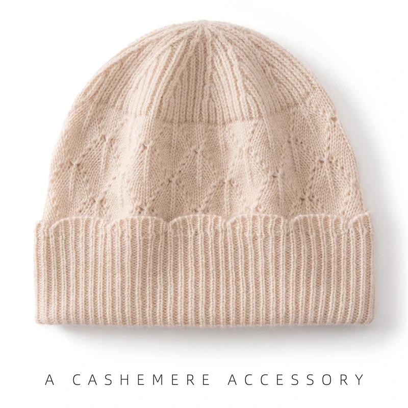 Natural Cashmere Beanie for Women Autumn Winter Outdoor Soft Keep Warm Cuffed Beanies Caps Adult Solid Color Knitted Hat