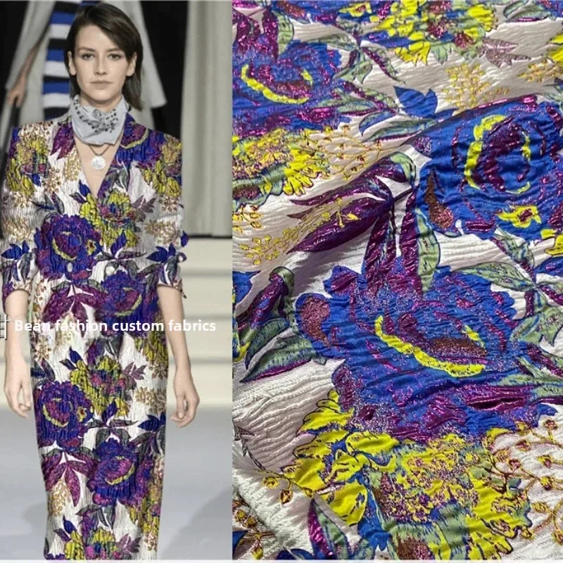 

Metal Wire Brocade Jacquard Fabric Dress Suit Jacket Trench Overcoat Fashion Clothing Designer for Diy Sewing Cloth