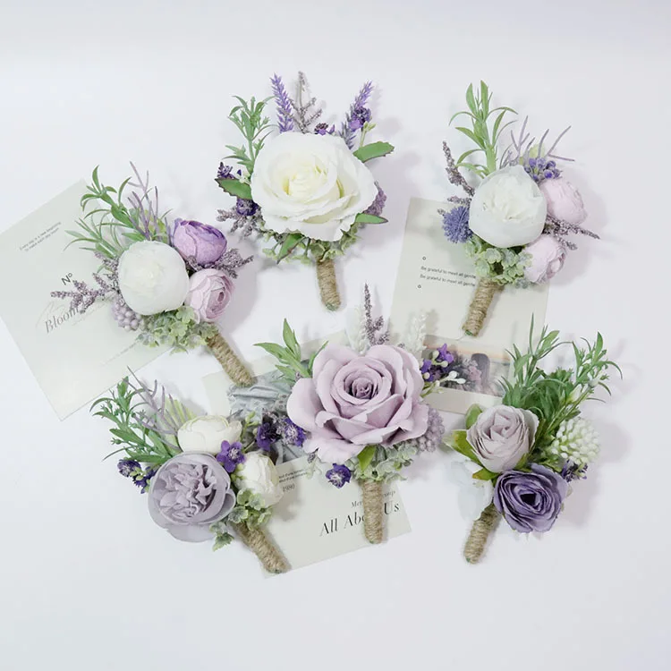 Lilac Artifical Boutonniere Flowers Bridesmaid Groomsman Marriage Wedding Party Accessories Corsages for Wedding