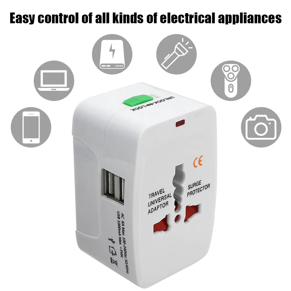 All in One Universal International Plug Adapter 2 USB Port World Travel AC Power Charger Adapter AU US UK EU Converter