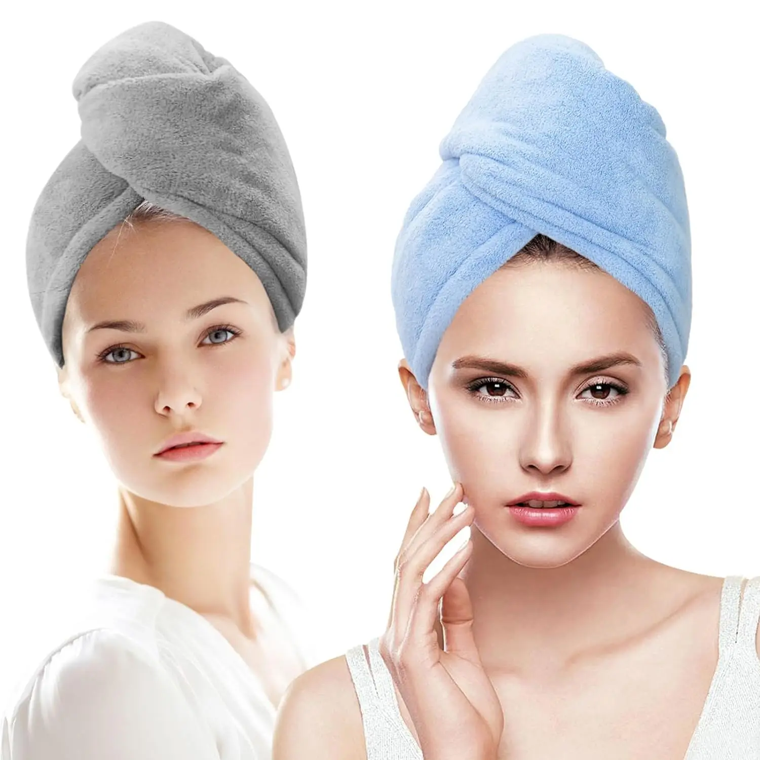 2 Pack Women Microfiber Hair DryingTowel Wrap, Super Absorbent Anti-frizz Head Turban Towel for Wet, Long,Curly Hair