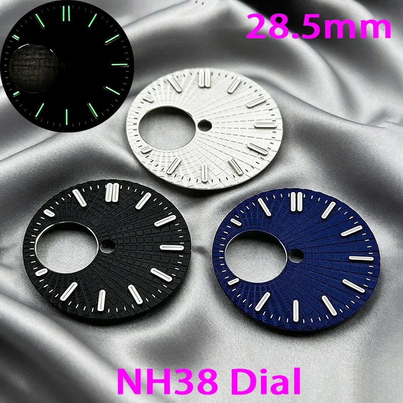 Fashion Hollow Check Pattern 28.5mm Dial NH38 Watch Dial Green Luminous Dial Fits NH38 Movement 28.5mm Watch Surface Mod Parts