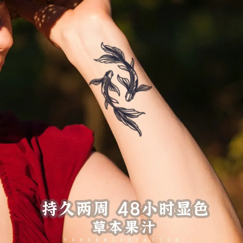 Herbal Tattoo Stickers for Women Shoulder Koi Fish Temporary Tattoos Waterproof Fake Tattoo Lasting Goldfish Tattoo Stickers