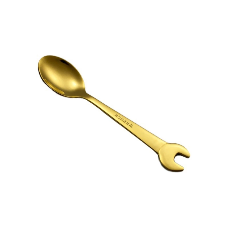 1PCS Gold Wrench Tableware Fork Spoon Gift Fruit Dessrt Salad Forks Home Kitchen Stainless Steel Cutlery