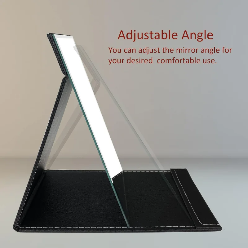 

Portable Folding Makeup Mirror with Adjustable Stand, PU Leather Vanity Table for Cosmetics Personal Beauty, X-Large Espelho